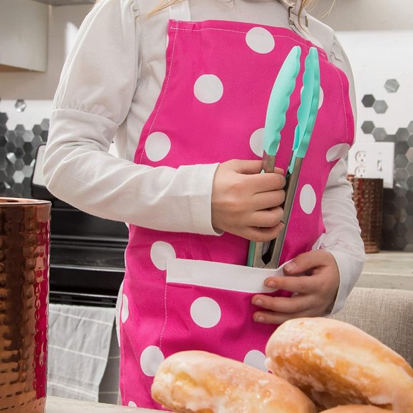 Kids Pink Cooking Apron Polka Dots Girls NWT New - Picture 4 of 5